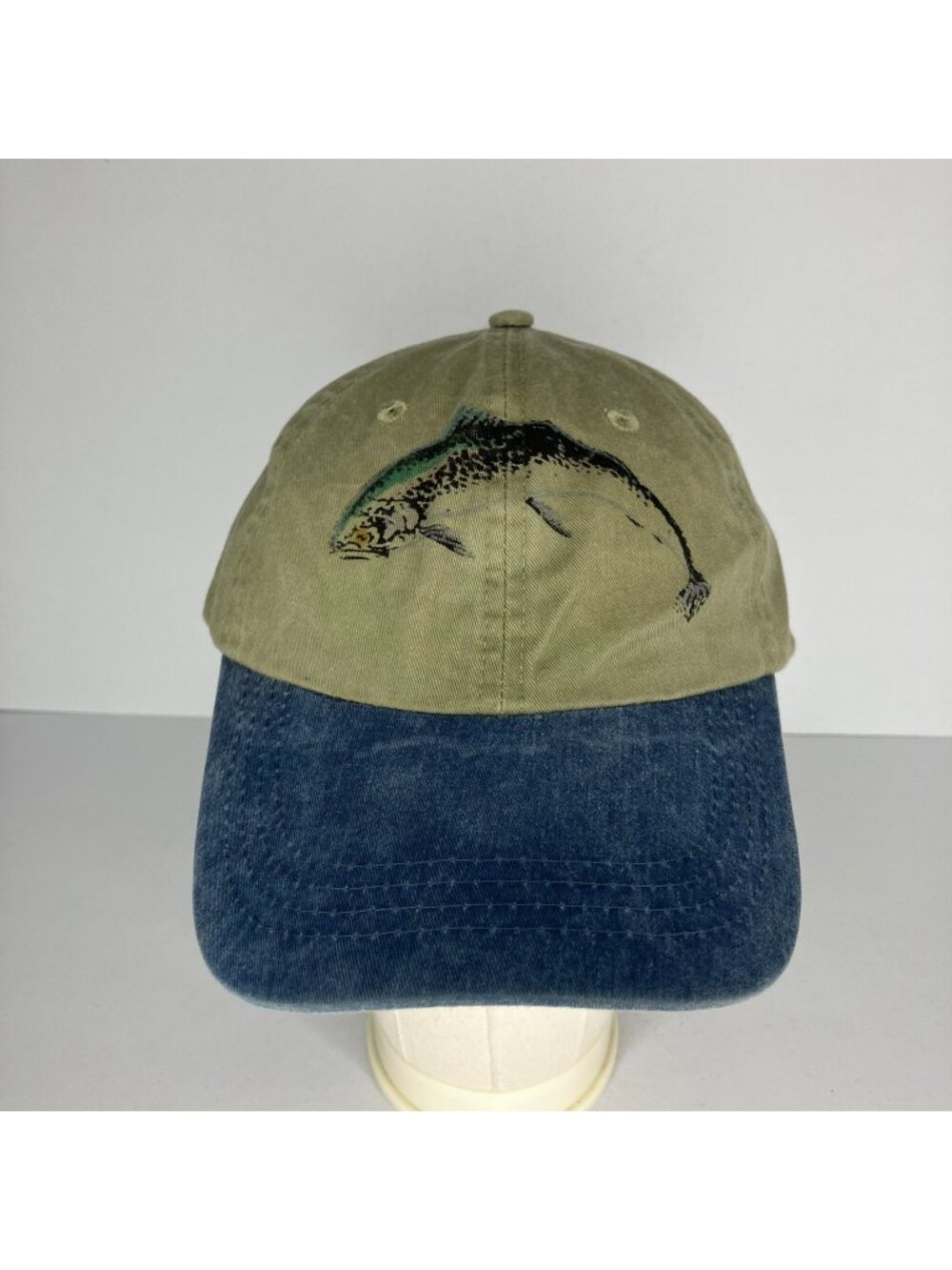 Men's Fishing Hat Adjustable Baseball Cap Trout Fish Green Blue